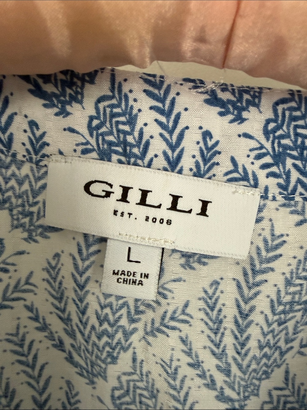 Gilli Blue and Cream Leaf-Print Tie-Neck Blouse - Picture 2 of 6